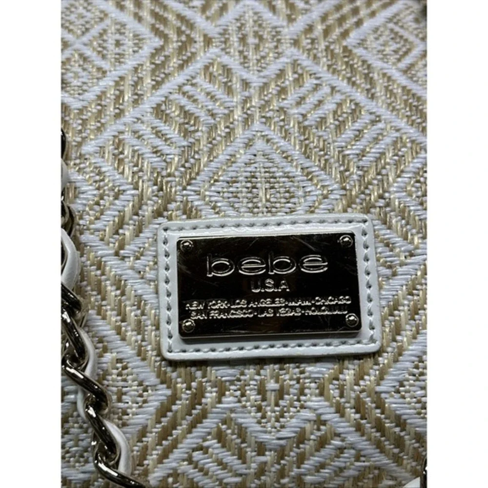 BEBE Canvas Logo Double Handle Satchel Crossbody Tote Bag Braided‎ Handles-rare